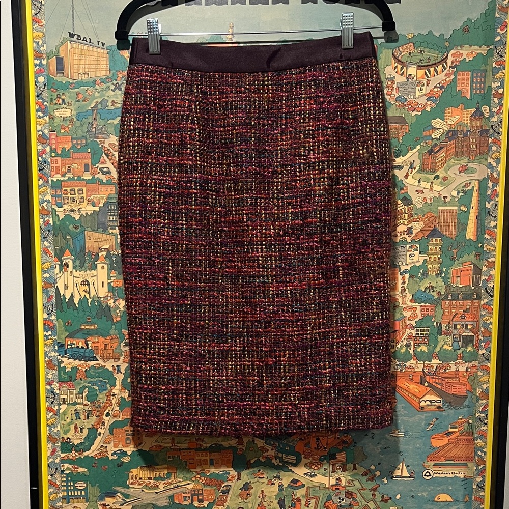 Boden Burgundy Multicolor Tweed Pencil Skirt